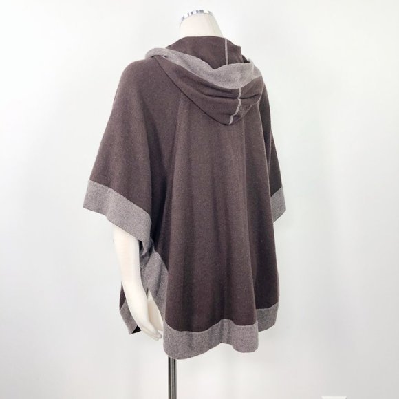 Autumn Cashmere Toogle Hooded Brown Taupe Poncho S - Picture 3 of 8